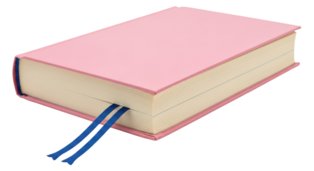 Isolated Pink Book with Blue Ribbon Bookmarks