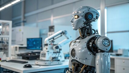 Humanoid Robot in a Modern Laboratory Setting Exploring the Future of Technology and Innovation