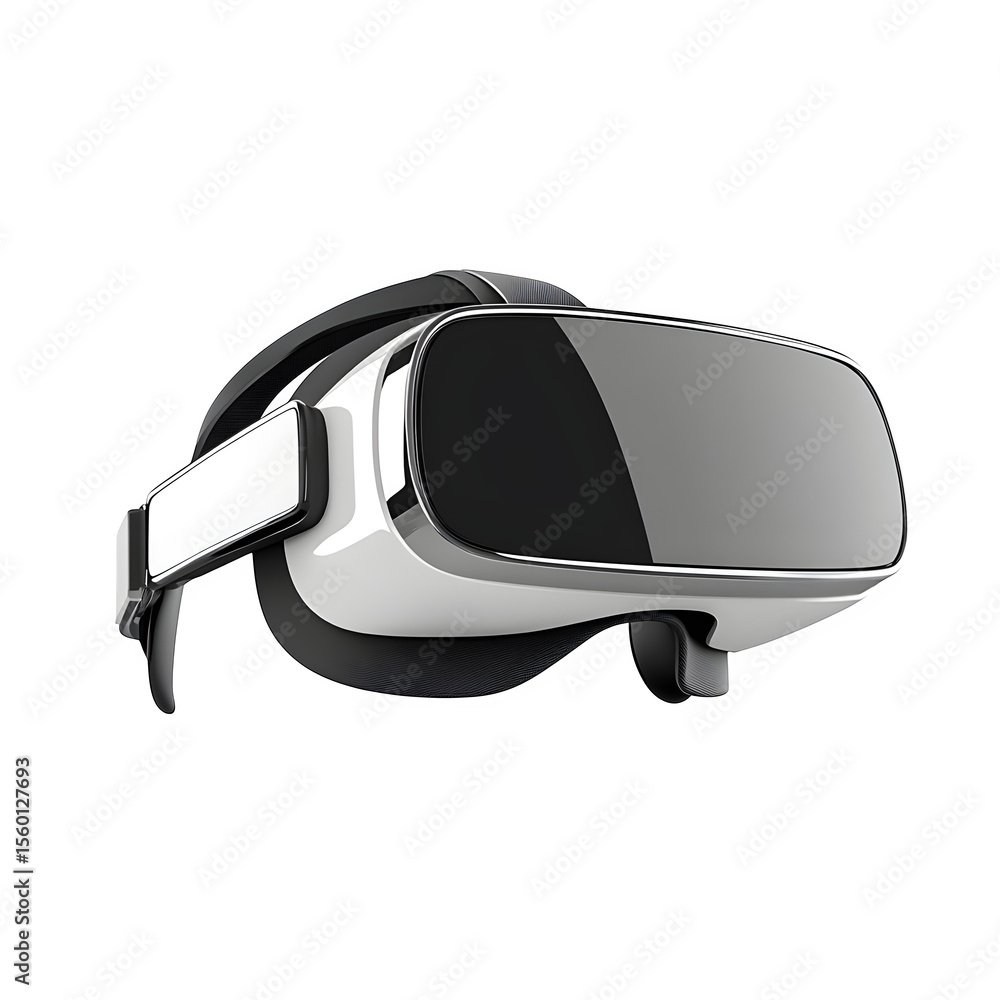 Poster detailed 3d render featuring a cleanly designed virtual reality headset with chrome highlights. dyna