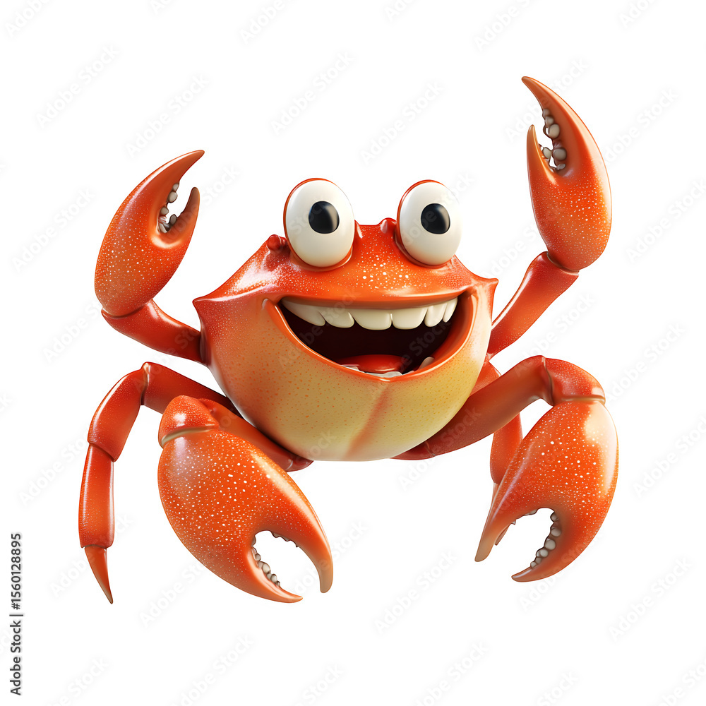 Poster premium 3d render presenting a cheerful 3d character crab with movable limbs and a shiny texture. dy