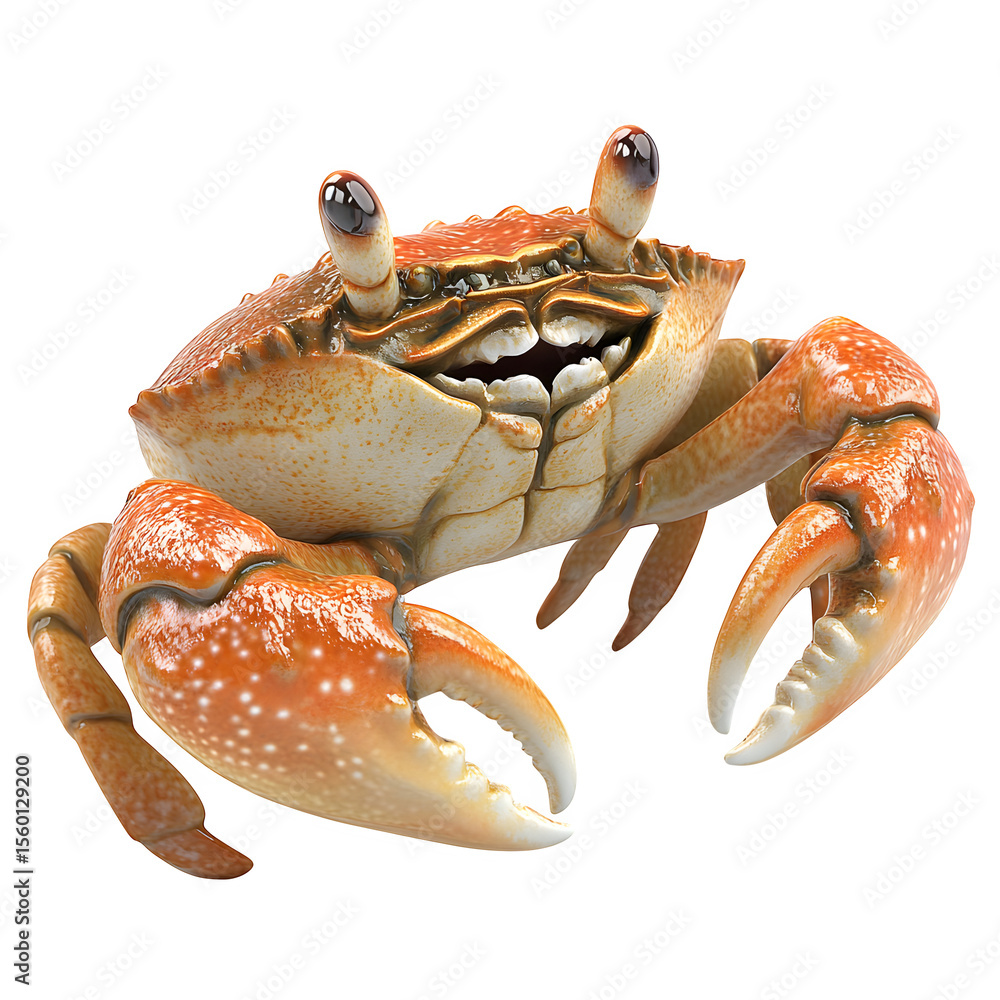 Poster premium 3d render presenting a charming 3d crab with an expressive smile and detailed shell texture.
