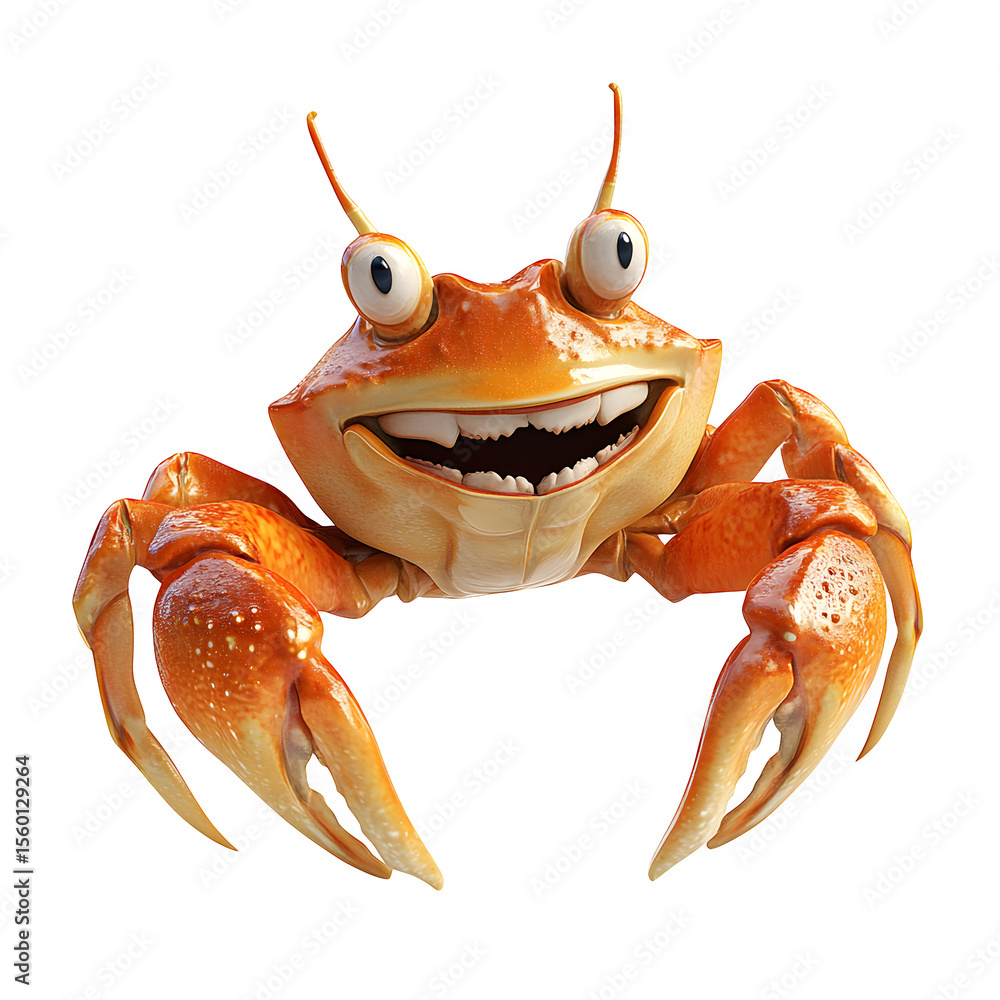 Poster high resolution 3d render showcasing a charming 3d crab with an expressive smile and detailed shell 