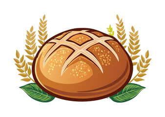 Artisanal Round Bread with Wheat Harvest - Vector Illustration