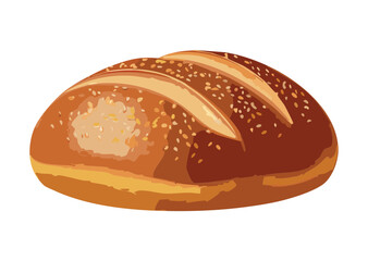 Dark Brown Round Loaf with Sesame Seeds - Vector Illustration