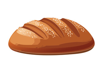 Dark Brown Loaf Topped with Sesame Seeds - Vector Illustration