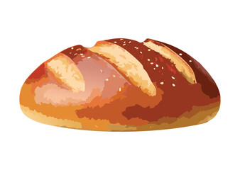 Dark Baked Long Loaf with Three Slashes - Vector Illustration