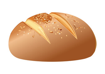 Golden Baked Round Loaf with Sesame Seeds - Vector Illustration