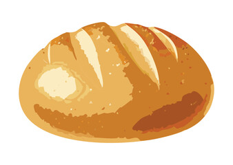 Golden Baked Oval Bread with Diagonal Scoring - Vector Illustration