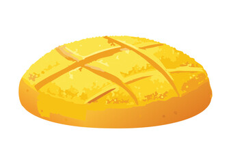 Golden Baked Round Bread with Diamond Grid - Vector Illustration