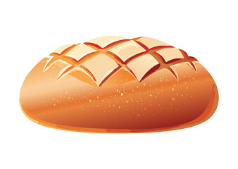 Golden Baked Round Bread with Diamond Grid - Vector Illustration