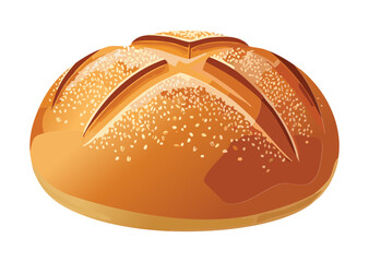Rustic Baked Round Bread with Crisscross Design - Vector Illustration