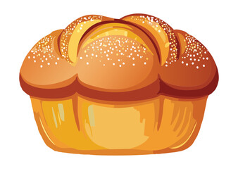 Golden Baked Round Bread with Decorative Cuts - Vector Illustration
