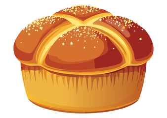 Golden Braided Loaf of Sweet Bread Side View - Vector Illustration