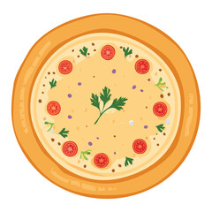 Mini Round Flatbread with Fresh Herbs and Vegetables - Vector Illustration