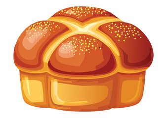 Golden Braided Loaf of Sweet Bread Pastry - Vector Illustration