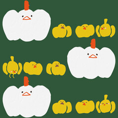 Hand-drawn Halloween Chicks in Pumpkin Costumes with Chickens illustration  © Dot&Link