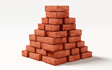 Fototapeta premium A stack of red bricks is isolated on white background