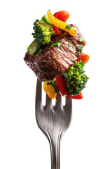 Forkful of savory beef and medley of vegetables