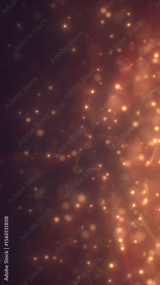Poster abstract golden particles floating in warm atmosphere, creating a dreamy glowing bokeh effect