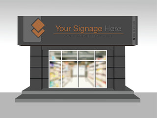 3D Shopping store with signage space, Signage mockup, Grocery store, Name Board, 3d Shop, Illustration.