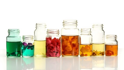 containers filled with medicine set against a white backdrop