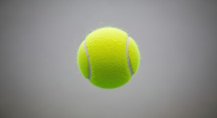 A floating tennis ball. A single yellow ball with a slight motion blur is suspended against a simple grey background.
