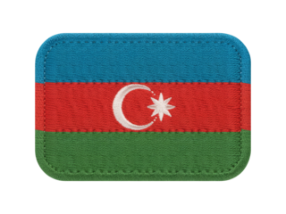 Azerbaijan flag embroidered patch, showcasing national symbol with blue, red and green stripes, for patriotic themes.