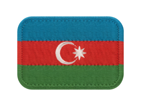 Azerbaijan flag embroidered patch, showcasing national symbol with blue, red and green stripes, for patriotic themes.