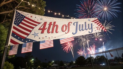 Celebrating Independence Day with Fireworks and American Flags at an Outdoor Event