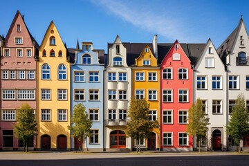 Obraz premium Row of colorful traditional houses in trier, germany, creating a vibrant and picturesque cityscape