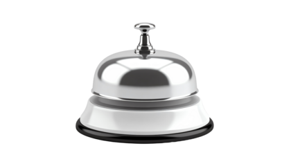 Shiny hotel reception bell on white background.