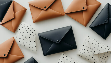 Black, white and terracotta clay envelope, with dotted design