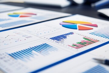Obraz premium Colorful Financial Data Analysis: Charts, Graphs, and Business Reports on Desk