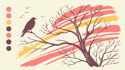 Watercolor Brush Stroke Texture Pack with silhouette Tree & bird