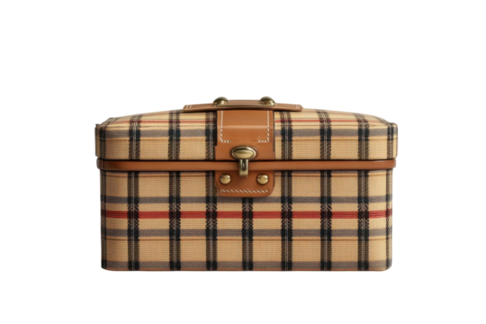 Vintage box decorative plaid storage container decorative chest rustic design brown leather strap