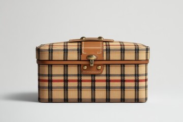 Vintage box decorative plaid storage container decorative chest rustic design brown leather strap