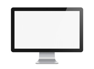 Modern Computer Monitor with Blank White Screen Display, Sleek Black Frame, and Silver Stand on a...