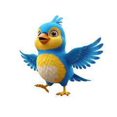 Enchanting azure avian illustration, playful animated character on a stark backdrop