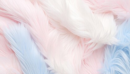Fototapeta premium Soft, fluffy, pastel-colored faux fur texture in shades of blue, pink, and white.