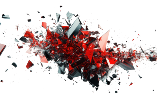 Shattered Reality Red and Gray Glass Explosion Fragmentation Abstract Destruction Impact Texture 3D