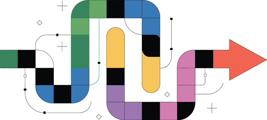 Colorful geometric path illustration with arrow direction for business strategy and solution concept