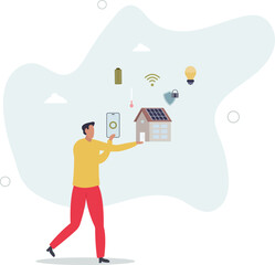 Smart home, IOT administration.people control and lock access to lights and electricity, solar panel. character life .