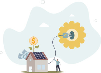 Smart home, IOT administration.savings when using solar energy. environment concept. autonomous energy. character life .