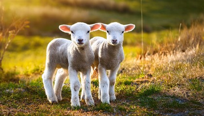 Fototapeta premium two little lambs at eco farm from tulcea romania