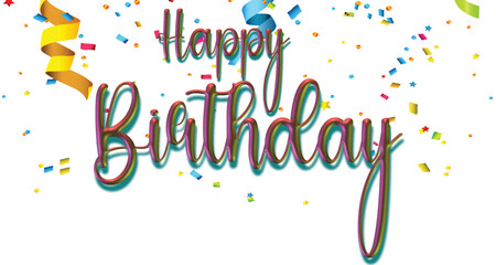 Happy Birthday Banner with Bold Typography and Colorful Confetti on White Background &ndash; Celebration Poster Design

