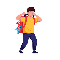 Smiling boy with a colorful backpack, ready for school or an adventure.