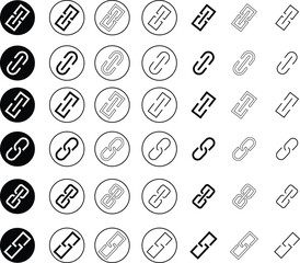 Attachment link icon set, Internet URL webpage url link vector. Chain, link symbol collection isolated on transparent background, Paperclip Hyperlink Icon. link From contact and communication device.