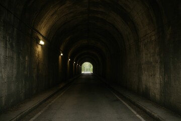 Dimly lit tunnel passageway.