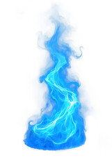 A vibrant blue flame with swirling smoke isolated on transparent background © Mizan