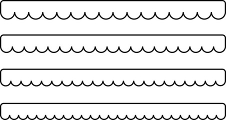 Scalloped line Seamless set. elements seamless frame. Black repeated squiggle stroke pack.  modern brutalism forms